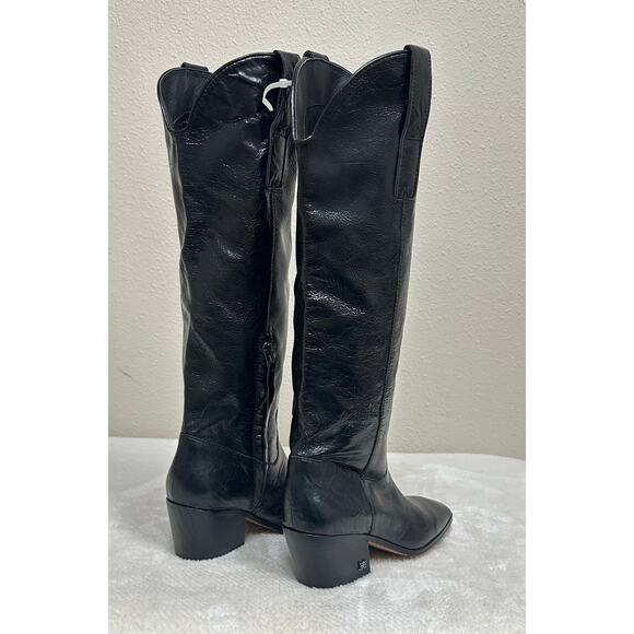 Women’s Sam Edelman Black Leather Tall Western Boots – Square Toe Zip Style - Picture 4 of 8